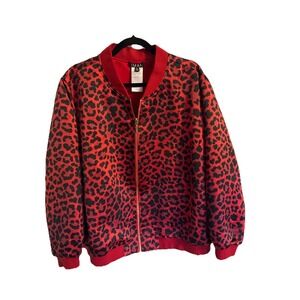 IMAN Bomber Jacket Womens 3X Red Black Leopard Print Zip Up Excellent Condition